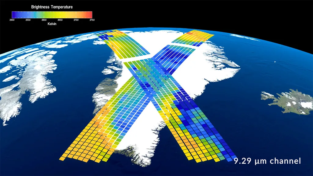 PREFIRE brightness-temperature visualization crossing Greenland